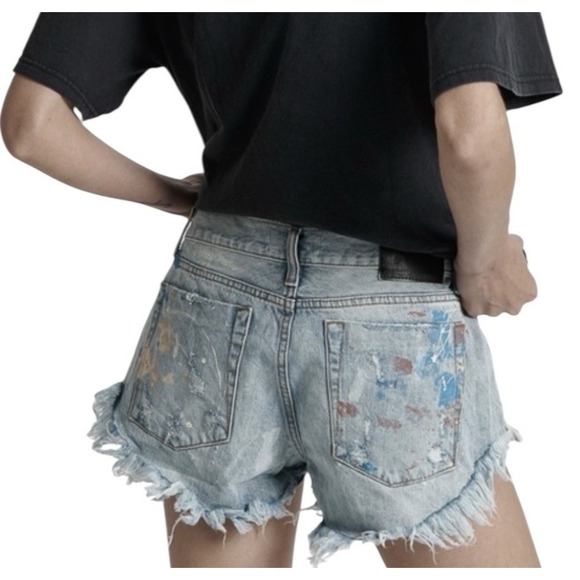 One‎ Teaspoon Jean Shorts Women Size 26 Blue ARTISTE Splatter Paint New